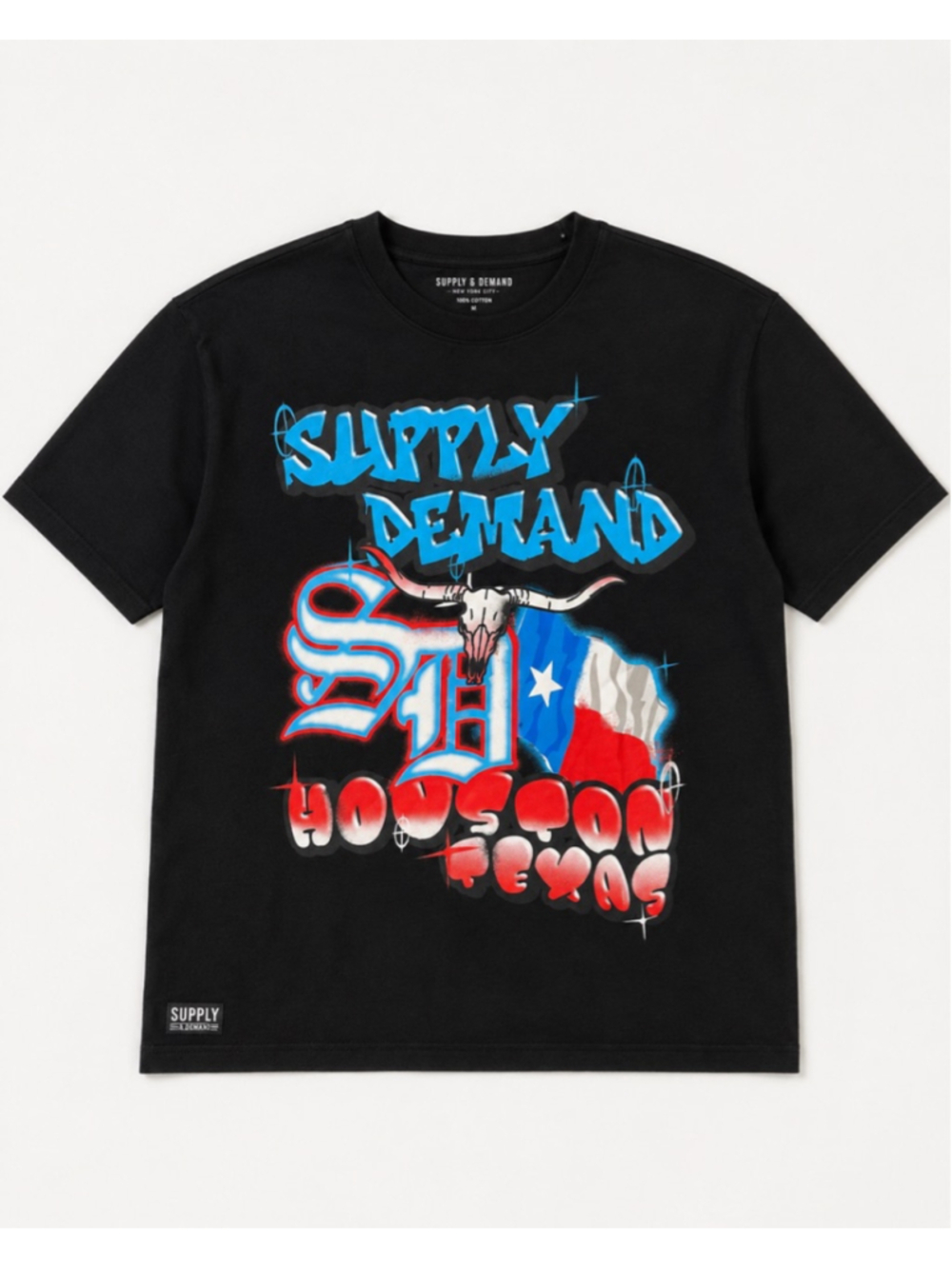 Supply & Demand Houston Texas Graffiti Short Sleeve Shirt Black NWT Men's Small